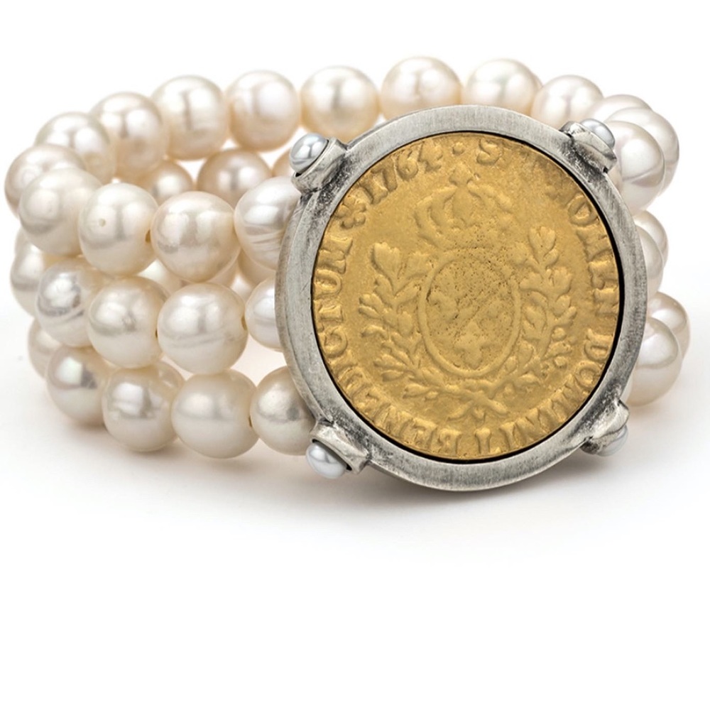 FRENCH KANDE 3 STRAND FRESHWATER PEARLS BRACELET
